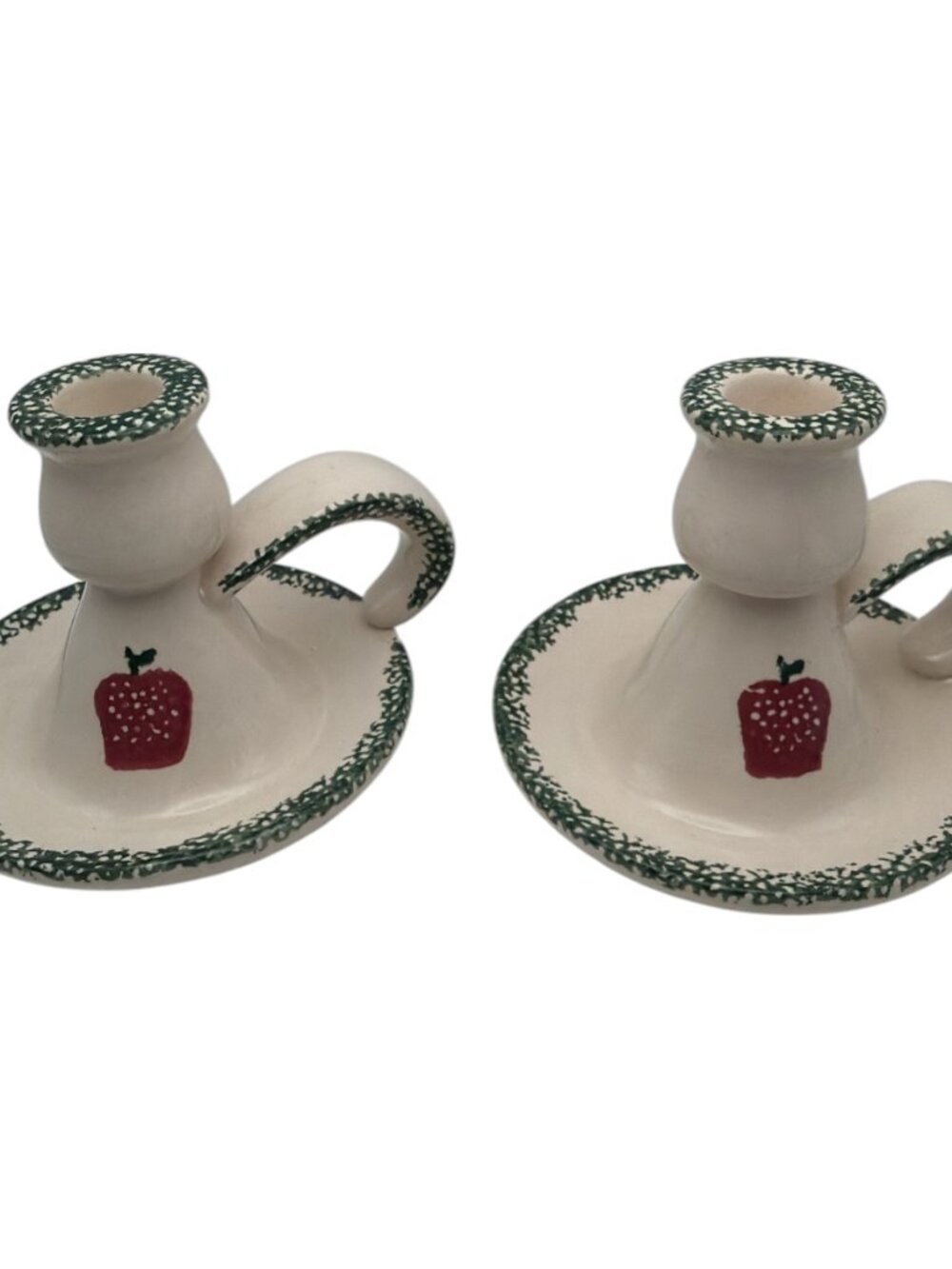 Apple Ceramic Candle Holder Taper Candles Rustic Farmhouse Decor S/2 Cottage
